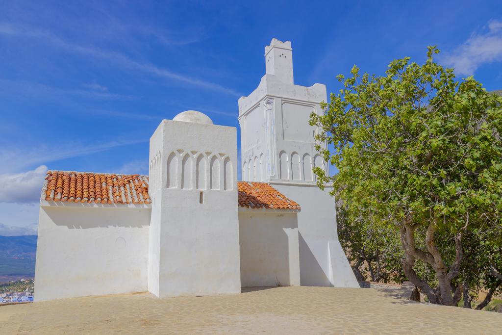 The White Spanish Mosque In Chefchaouen Town, Morocco. Mosque Built In 1920 And Has Never Been Used For Its Intended Purpose And Is Currently Closed